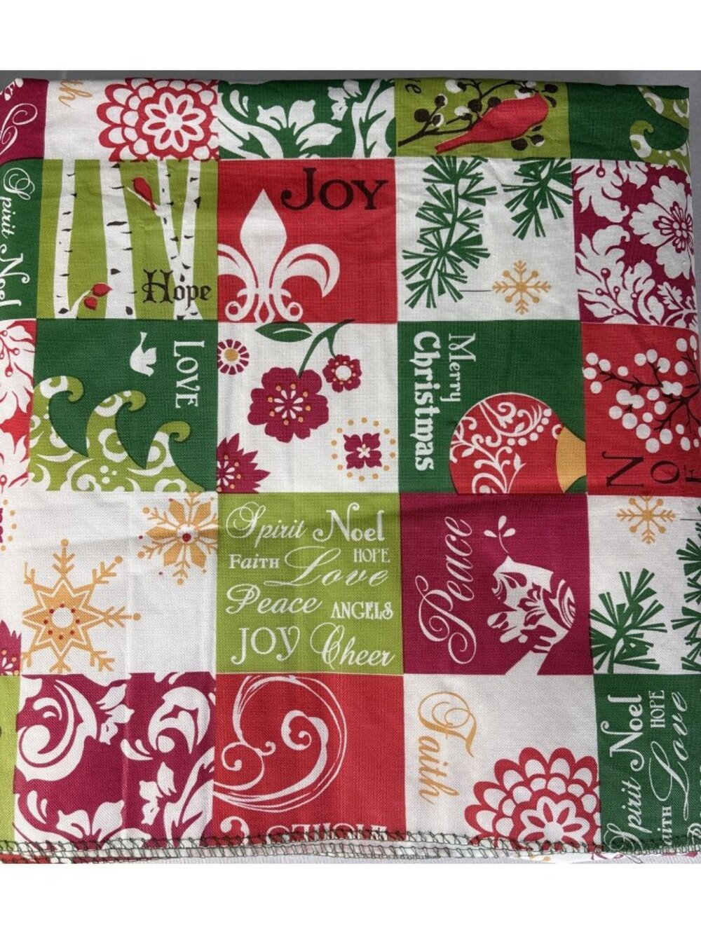 Christmas Patchwork Tablecloth Rectangle 60" X 84" Holiday Peace Love Hope Joy - Picture 10 of 11